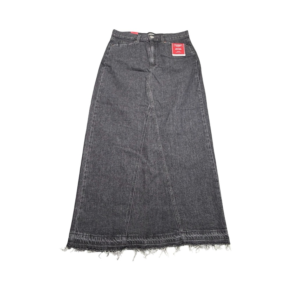 Levi Strauss Signature Maxi Skirt Womens 8 Gray Denim Mid Rise Raw Hem A9176
